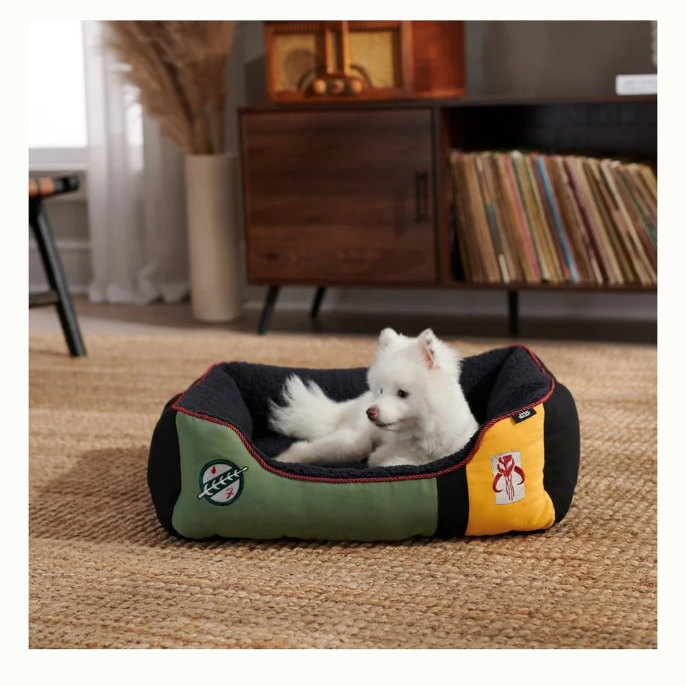 Boba Fett Bolster Cozy Black and Green Dog Bed